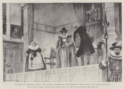 Beaumont és Fletcher vígjátéka, The Coxcomb, az Elizabethan Stage Society előadásában az Inner Temple Hallban alkotó: Ralph Cleaver