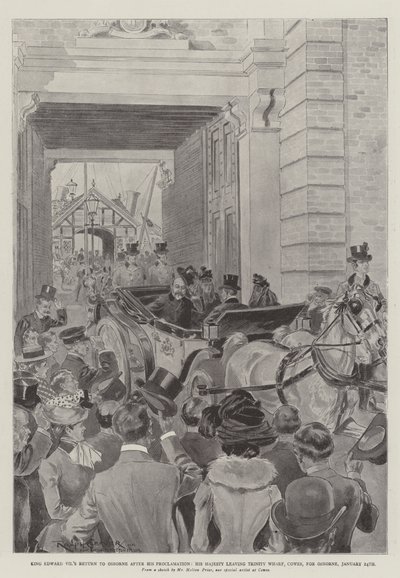VII. Edward király visszatérése Osborne-ba kiáltása után, Őfelsége elhagyja a cowesi Trinity Wharf-ot Osborne-ba, január 24. alkotó: Ralph Cleaver