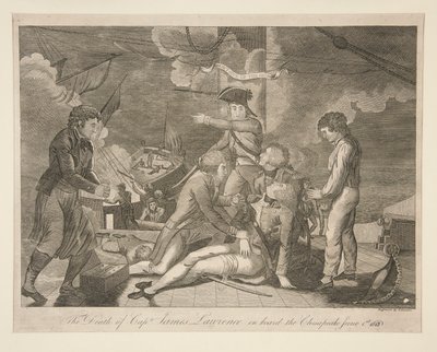 James Lawrence kapitány halála a Chesapeake fedélzetén, 1813. június 1. alkotó: Ralph Rawdon