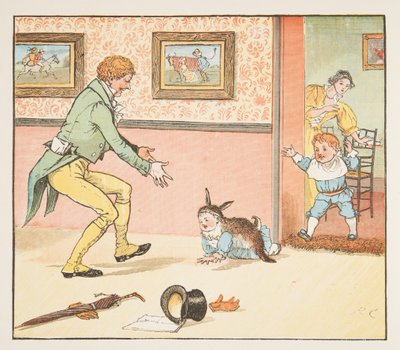 Baby Bunting nyúlbőrbe burkolva, a The Hey Diddle Diddle Picture Bookból, 1882-es pub. (színes gravírozás) alkotó: Randolph Caldecott