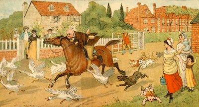 John Gilpin vágtat egy falun, 1878, c1918. alkotó: Randolph Caldecott
