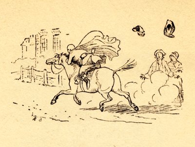 John Gilpins lócsavarok, kalapja és parókája lefújása, 1878, 1918. alkotó: Randolph Caldecott
