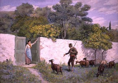 Jelenet a Mentone-ban: "A kecskepásztor" (guache) alkotó: Randolph Caldecott