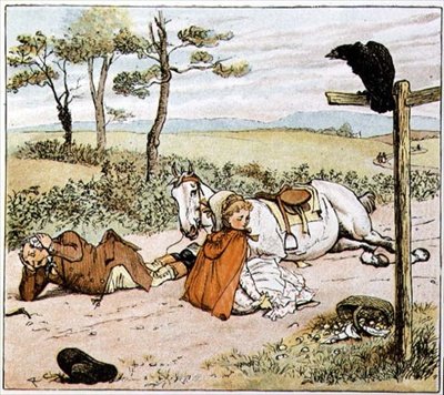 A gazda a földön, az "Egy farmer ügetett a szürke kancáján" című filmből alkotó: Randolph Caldecott