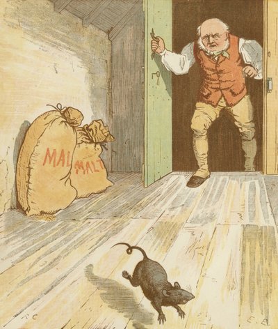 A ház, amelyet Jack épített" halmozó mondóka. A patkány, aki megette a malátát. Illusztráció: Randolph Caldecott. alkotó: Randolph Caldecott