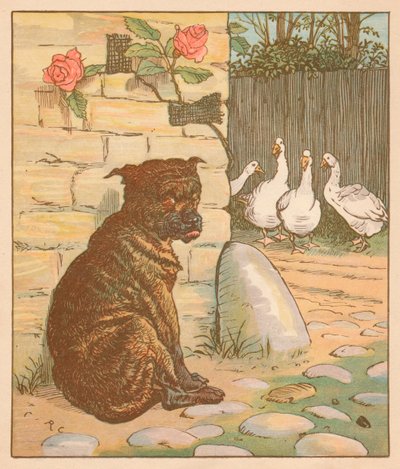 A kutya, aki aggasztotta a macskát..., c1878. alkotó: Randolph Caldecott