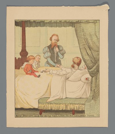 Zwei Kinder und ein Mann an einem Krankenbett alkotó: Randolph Caldecott