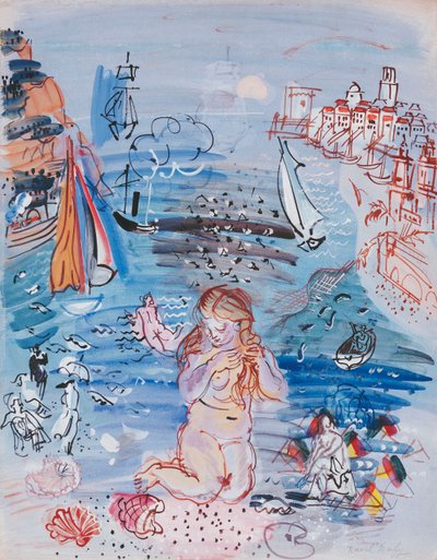 Amphitrité a marseille-i kikötőben; Amphitrité dans le Port de Marseille, 1927-30 körül (akvarell és gouache, papír, vastag kartonra fektetve). alkotó: Raoul Dufy