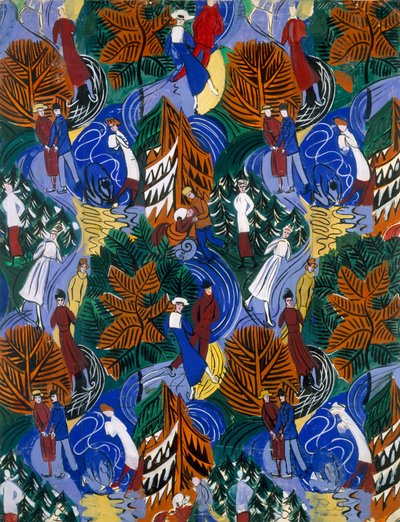 Korcsolyázók, terv nyomtatott selyemre, 1914-20 körül (színes litográfia) alkotó: Raoul Dufy