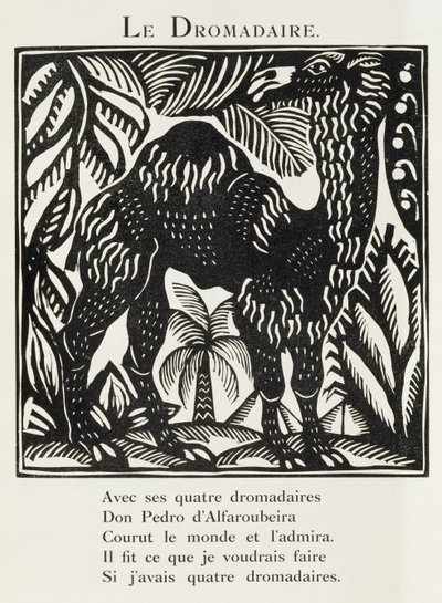 A dromedár, illusztráció a "Bestiárium vagy Orfeusz vonulása" című könyvből. alkotó: Raoul Dufy