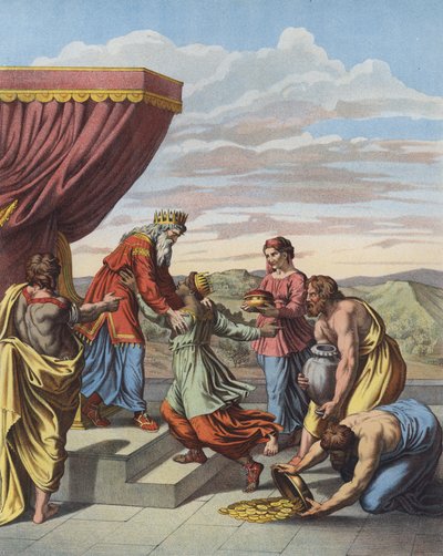 Salamon király Sába királynőjét fogadja (színes litho) alkotó: after Raphael
