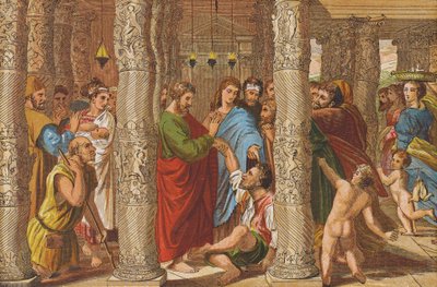 A sánta gyógyítása (színes litográfia) alkotó: Raphael (1483-1520) (after)