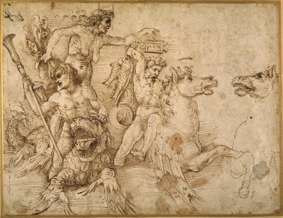 Tritonok csatája Andrea Mantegna után (toll és barna tinta fehér papíron) alkotó: Raphael
