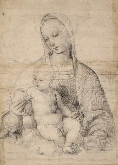 Gránátalma Madonna, 1504 körül (fekete-szürke kréta) alkotó: Raphael