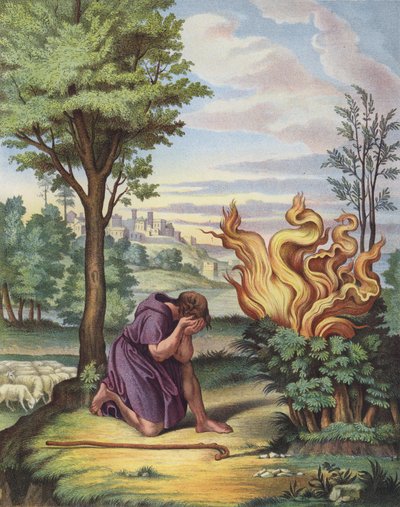 Mózes és az égő bokor (színes litó) alkotó: after Raphael