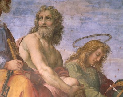 Ádám és János evangélista, az úrvacsora vitájának részlete alkotó: Raphael (1483-1520)