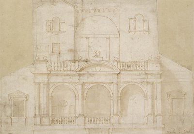 Építészeti tervezés (Villa Madama) (toll és barna tinta barna mosással törtfehér papíron) alkotó: Raphael