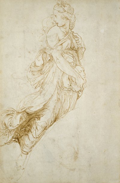 Tanulmány a Melpomene figurájához (toll és barna tinta törtfehér papíron) alkotó: Raphael