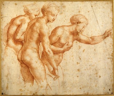 A három grácia (piros kréta fehér papíron) alkotó: Raphael