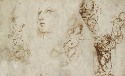 Különféle tanulmányok, főleg a Borghese-Beckford St Catherine számára (toll és barna tinta törtfehér papírra) alkotó: Raphael