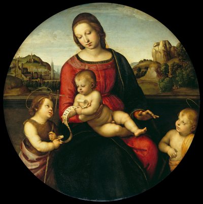 Mária a gyermekkel, Keresztelő János és egy szent fiú Madonna Terranuova, c. 1505 alkotó: Raffaello Sanzio Raphael