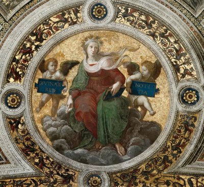 Teológia. Mennyezeti freskó a Stanza della Segnaturában, kb. 1510-1511. alkotó: Raphael
