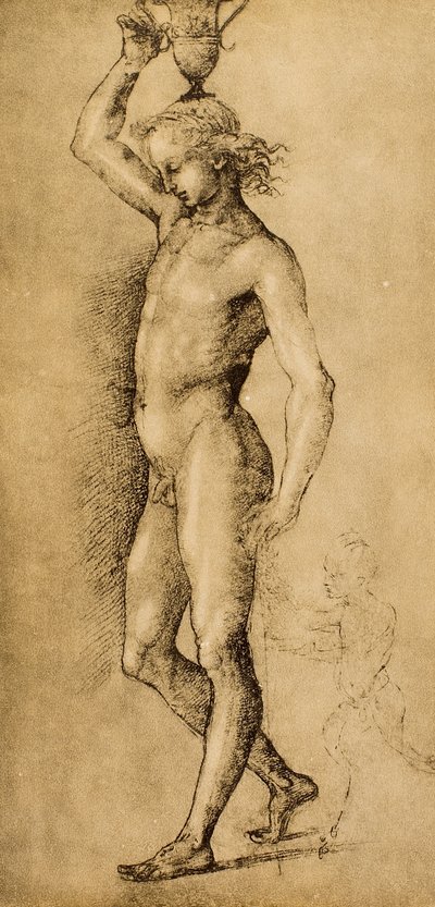 Bacchus, az Idolino néven ismert, Raphael rajza. Rajzok és nyomatok kabinetje, Uffizi Galéria, Firenze alkotó: Raffaello Sanzio Raphael