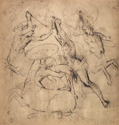 Herkules megöli a kentaurt; Raphael rajza. Rajzok és nyomatok kabinetje, Uffizi Galéria, Firenze alkotó: Raffaello Sanzio Raphael