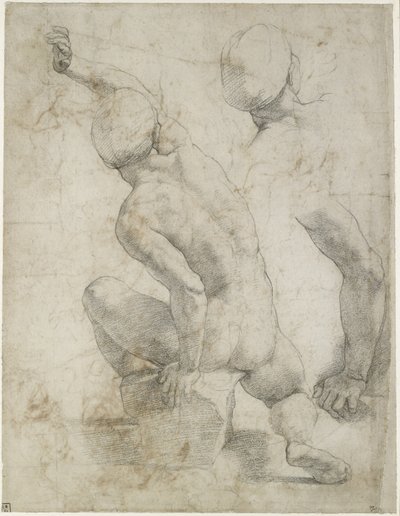 Recto: Meztelen férfi ül egy kövön, WA1846.200 (fekete kréta törtfehér papíron) alkotó: Raffaello Sanzio Raphael