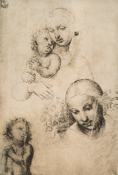 Tanulmány egy Madonnának és Gyermeknek, Raffaello Sanzio rajza. Rajzok és nyomatok kabinetje, Uffizi Galéria, Firenze alkotó: Raffaello Sanzio Raphael