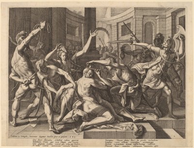Delila levágja Sámson haját, 1589. alkotó: Raphael Sadeler