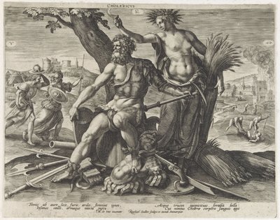Koleris temperamentum (cím a tárgyon) Vier temperamenten (sorozat címe) alkotó: Raphaël Sadeler (I)
