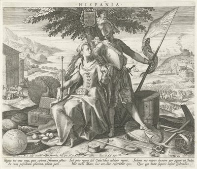 Spanyolország Junóval és Marssal Hispania (cím a tárgyon) Az európai országok allegorikus ábrázolásai (sorozat címe) alkotó: Raphaël Sadeler (I)