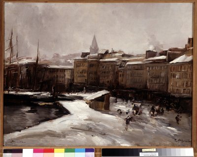 Quai du port, Marseille, a hó alatt Raymond Allegre (1857-1933) festménye Mérete 56x74 cm. Kötelező említés: Regards de Provence Marseille alapítványi kollekció alkotó: Raymond Allegre