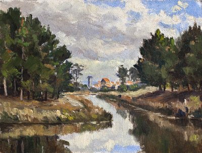 Tájkép (olaj, karton) alkotó: Raymond Bonnefon