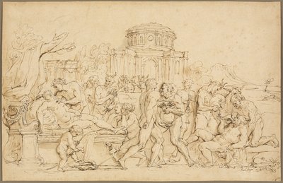 Bacchus és Ariadné, Silenusszal, nimfákkal és szatírákkal alkotó: Raymond de Lafage