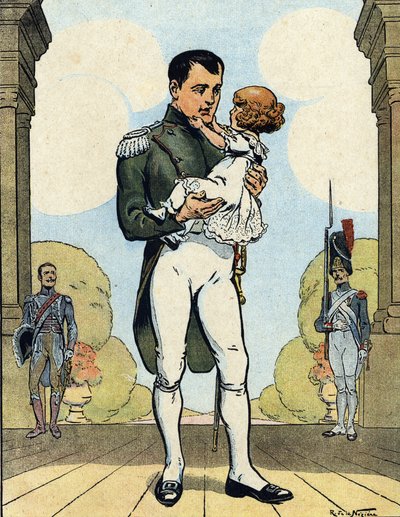 I. Napóleon császár (1769-1821) és fia, Aiglon (1811-1832) portréja (II. Napóleon római király, Reichstadt hercege) (I. Napóleon francia császár és fia, II. Napóleon) Raymond de Neziere illusztrációja a "Our-Glories-Nationales" 1920 DR Pri-ben. alkotó: Raymond de la Neziere