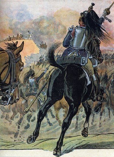 Az ötödik koalíció háborúja: Napóleoni háború: "a wagrami csata (1809. július 5-6.)" (Napóleoni háború: Raymond de Neziere illusztrációja a "Our-Glories-Nationals" 1920 DR Magántulajdonú gyűjteményben. alkotó: Raymond de la Neziere