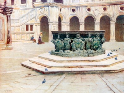 Alberghetti bronz kútfeje, Palazzo Ducale udvara (színes litográfia) alkotó: Reginald Barratt