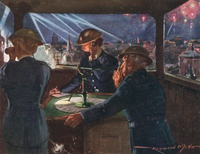A háborús brit Nemzeti Tűzoltóság megfigyelő állomása légitámadás során, II alkotó: Reginald Mills
