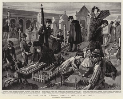 Mindenszentek napja egy olasz temetőben, a sírok díszítése (lithó) alkotó: Reginald Thomas Cleaver