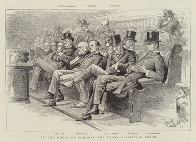 Az alsóházban az első ellenzéki pad (litho) alkotó: Reginald Thomas Cleaver
