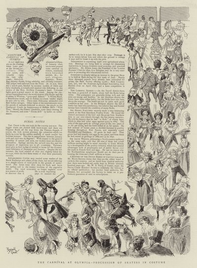 Az olimpiai karnevál, jelmezes korcsolyázók felvonulása (litográfia) alkotó: Reginald Thomas Cleaver