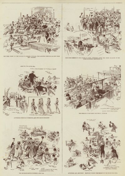 A belpolitikai ülésszak, néhány "Daily Graphic" vázlat a Parlamentben (metszet) alkotó: Reginald Thomas Cleaver
