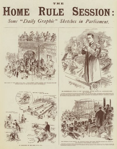 A belpolitikai ülésszak, néhány "Daily Graphic" vázlat a Parlamentben (metszet) alkotó: Reginald Thomas Cleaver