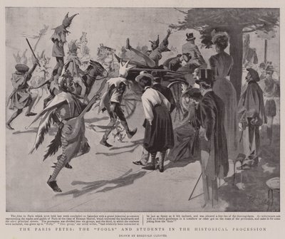 A párizsi fétisek, a "bolondok" és a diákok a történelmi felvonuláson (lithó) alkotó: Reginald Thomas Cleaver