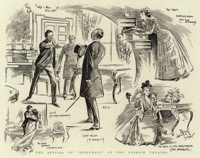 A "Diplomácia" újjáélesztése a Garrick Színházban (litográfia) alkotó: Reginald Thomas Cleaver
