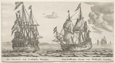 Amszterdam hajói: The Pearl and East Indiaman, The Double Eagle, a West Indiaman. alkotó: Reinier Nooms