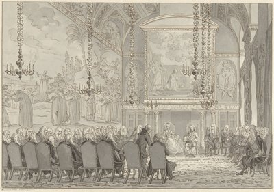V. Willem herceg és Wilhelmina porosz fogadása az amszterdami városháza tanácstermében alkotó: Reinier Vinkeles (I)