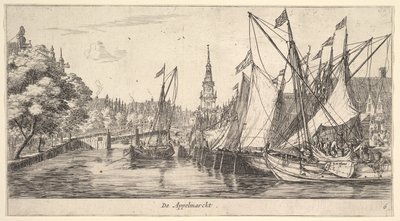 De Appelmarckt Az Apple Market, a Views Amszterdamból, 6. tábla, kb. 165962 . alkotó: Reinier Zeeman